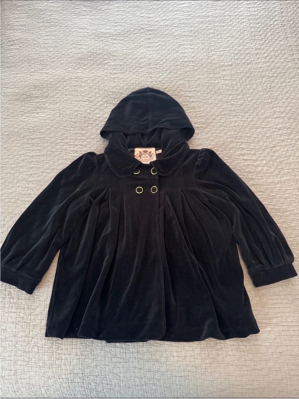 Juicy Couture Black Velvet Hooded Cropped Coat Jacket